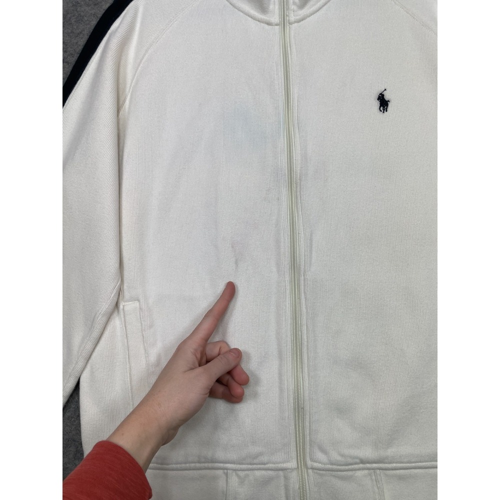 Polo Ralph Lauren Track Jacket Sweatshirt Ivory Black Large Striped Read - Picture 3 of 16